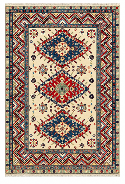 27921-Royal Kazak Hand-Knotted/Handmade Afghan Rug/Carpet Tribal/Nomadic Authentic/ Size: 10'1" x 6'5" / 307cm x 196cm/307m x 196cm