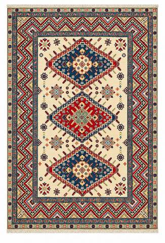 27921-Royal Kazak Hand-Knotted/Handmade Afghan Rug/Carpet Tribal/Nomadic Authentic/ Size: 10'1" x 6'5" / 307cm x 196cm/307m x 196cm