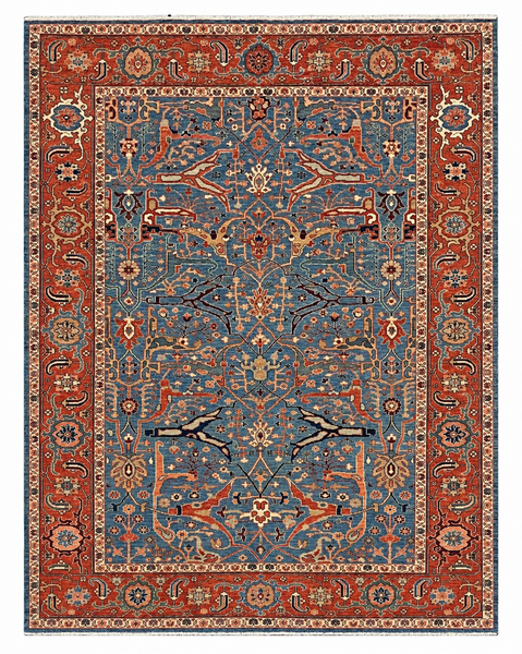 27655- Royal Heriz Hand-Knotted/Handmade Afghan Rug/Carpet Traditional/Authentic/Size:  9'1" x 6'0"/277cmx 183cm