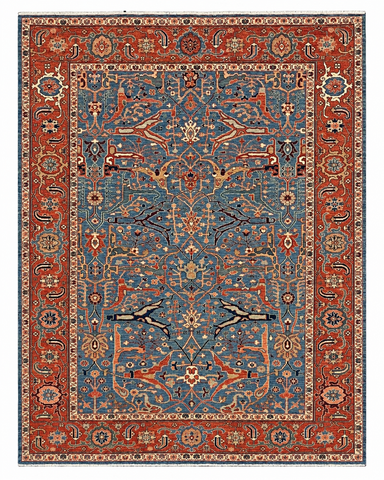 27655- Royal Heriz Hand-Knotted/Handmade Afghan Rug/Carpet Traditional/Authentic/Size:  9'1" x 6'0"/277cmx 183cm