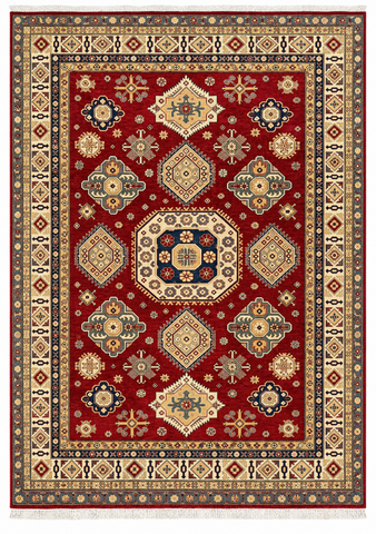 27807-Kazak Hand-Knotted/Handmade Afghan Rug/Carpet Tribal/Nomadic Authentic/ Size: 9'6" x 6'4" / 290cm x 193cm/290m x 193cm