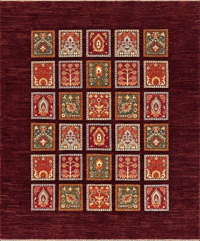 19302-Chobi Ziegler Hand-Knotted/Handmade Afghan Rug/Carpet Tribal/Nomadic Authentic/ Size: 7'1" x 5'11"/ 216cm x 180cm