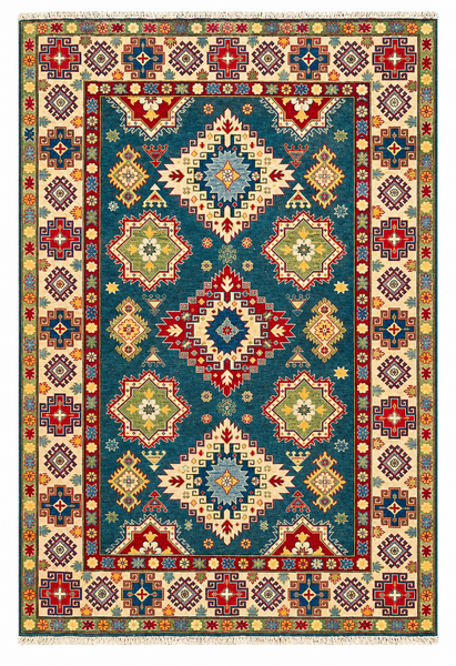 27920-Royal Kazak Hand-Knotted/Handmade Afghan Rug/Carpet Tribal/Nomadic Authentic/ Size: 9'9" x 6'5" / 297cm x 196cm/297m x 196cm