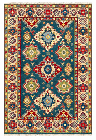 27920-Royal Kazak Hand-Knotted/Handmade Afghan Rug/Carpet Tribal/Nomadic Authentic/ Size: 9'9" x 6'5" / 297cm x 196cm/297m x 196cm