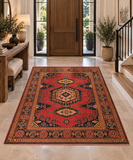 24243-Hamadan Hand-Knotted/Handmade Persian Rug/Carpet Tribal Authentic/ Size: 6'10" x 5'3" / 208cm x 160cm