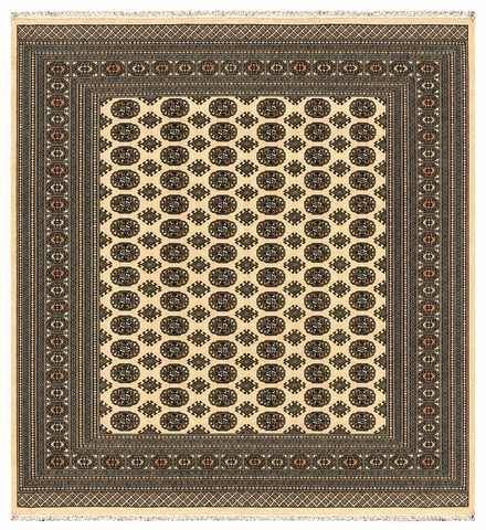 27634-Bokhara Hand-Knotted/Handmade Pakistani Rug/Carpet Tribal/Nomadic Authentic/ Size: 9'2" x 8'1"/279cm ×246cm
