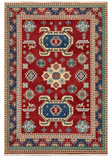 27924-Royal Kazak Hand-Knotted/Handmade Afghan Rug/Carpet Tribal/Nomadic Authentic/ Size: 9'4" x 6'3" / 284cm x 191cm/284m x 191cm