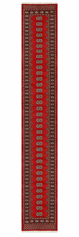 27630-Bokhara Hand-Knotted/Handmade Pakistani Rug/Carpet Tribal/Nomadic Authentic/ Size: 15'8" x 2'6"/478cm ×76cm