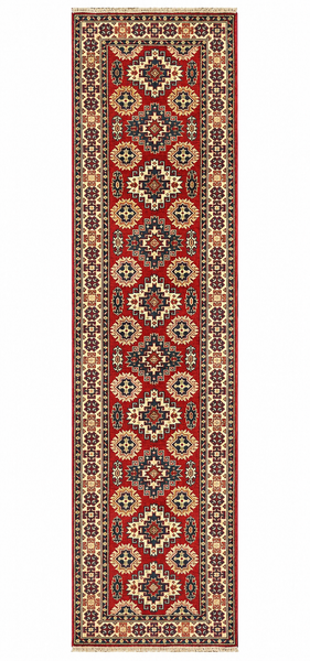 27805-Kazak Hand-Knotted/Handmade Afghan Rug/Carpet Tribal/Nomadic Authentic/ Size: 12'8" x 2'6" / 386cm x 76cm/386m x 76cm