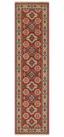 27805-Kazak Hand-Knotted/Handmade Afghan Rug/Carpet Tribal/Nomadic Authentic/ Size: 12'8" x 2'6" / 386cm x 76cm/386m x 76cm