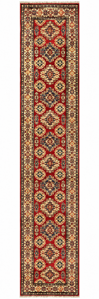 27804-Kazak Hand-Knotted/Handmade Afghan Rug/Carpet Tribal/Nomadic Authentic/ Size:12'6" x 2'6" / 381cm x 76cm/381m x 76cm
