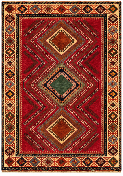 24297 - Shiraz Hand-Knootted/Handmade Persian Rug/Carpet Tribal/Nomadic Authentic/Size: 7'0" x 4'11" / 213cm x 150cm