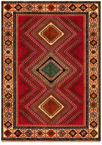 24297 - Shiraz Hand-Knootted/Handmade Persian Rug/Carpet Tribal/Nomadic Authentic/Size: 7'0" x 4'11" / 213cm x 150cm