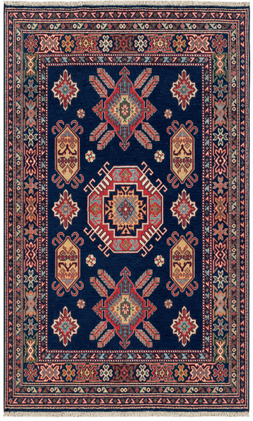 25319-Kazak Hand-Knotted/Handmade Afghan Rug/Carpet Tribal/Nomadic Authentic/ Size: 6’8” x 5’0”/203cm x 152cm