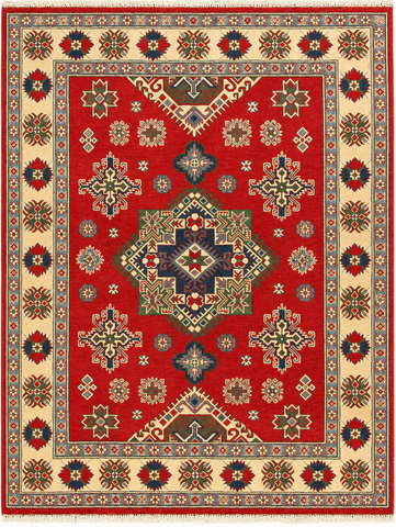 22744 - Kazak Afghan Hand-knotted Contemporary/Nomadic/Tribal Carpet/Rug/Size: 6'6" x 4'11"/ 198cm x 150cm