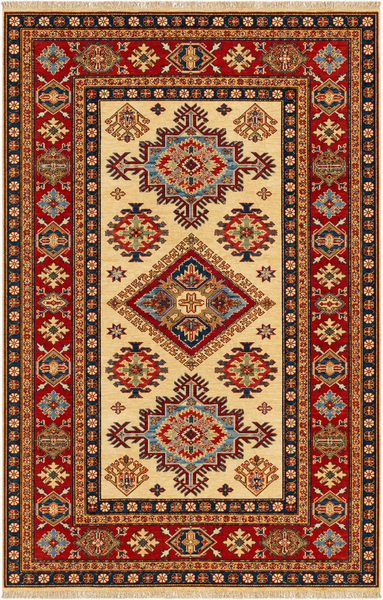 22448 -Royal Kazak Hand-Knotted/Handmade Afghan Tribal/Nomadic Authentic/Size: 4'11" x 3'3"/ 150cm x 99cm