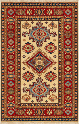 22448 -Royal Kazak Hand-Knotted/Handmade Afghan Tribal/Nomadic Authentic/Size: 4'11" x 3'3"/ 150cm x 99cm