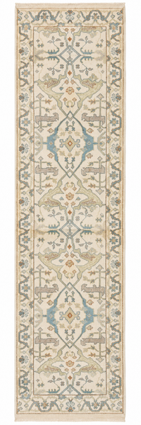 27138- Royal Ushak Hand-Knotted/Handmade Indian Rug/Carpet Traditional/Authentic/Size: 9'9" x 2'7"/297cm x 79cm