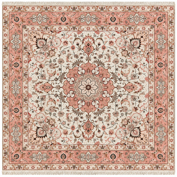 15050 - Tabriz Persian Hand-knotted Authentic/Traditional Carpet/Rug Silk-made/ Size: 8'2" x 8'2"/ 249cm x 249cm