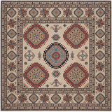 21562-Kazak Hand-Knotted/Handmade Afghan Rug/Carpet Tribal/ Nomadic Authentic/ Size: 6'6''x 6'3''/198cm x 191cm