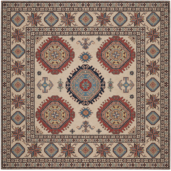 21562-Kazak Hand-Knotted/Handmade Afghan Rug/Carpet Tribal/ Nomadic Authentic/ Size: 6'6''x 6'3''/198cm x 191cm