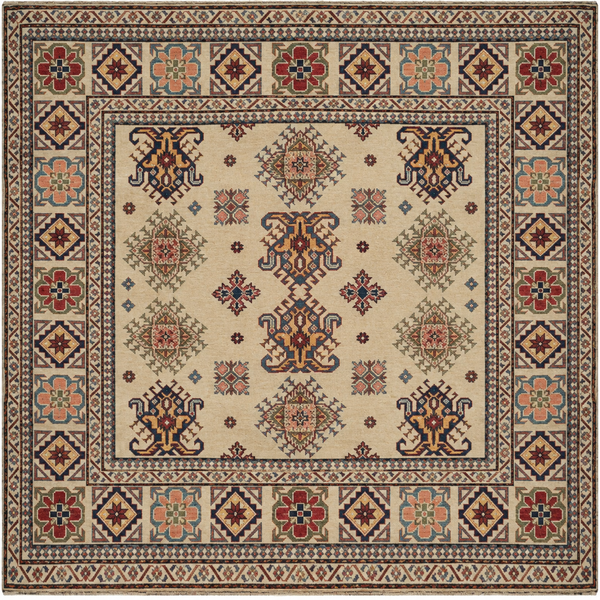 21566-Kazak Hand-Knotted/Handmade Afghan Rug/Carpet Tribal/Nomadic Authentic/Size: 6'6" x 6'4"/ 198cm x 193cm