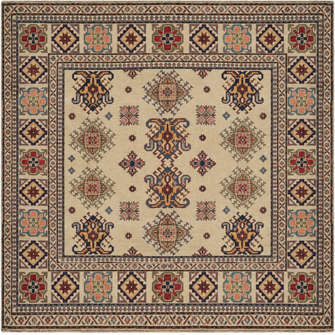 21566-Kazak Hand-Knotted/Handmade Afghan Rug/Carpet Tribal/Nomadic Authentic/Size: 6'6" x 6'4"/ 198cm x 193cm
