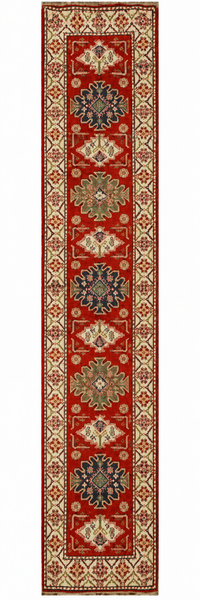 23154 - Kazak Afghan Hand-Knotted Contemporary/Nomadic/Tribal Carpet/Rug/Size: 13'0" x 2'8"/396cm x 81cm