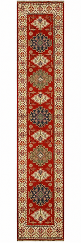 23154 - Kazak Afghan Hand-Knotted Contemporary/Nomadic/Tribal Carpet/Rug/Size: 13'0" x 2'8"/396cm x 81cm