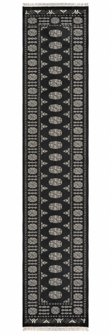 27515-Bokhara Hand-Knotted/Handmade Pakistani Rug/Carpet Tribal/Nomadic Authentic/ Size: 13'0" x 2'6"/396 cm × 76 cm