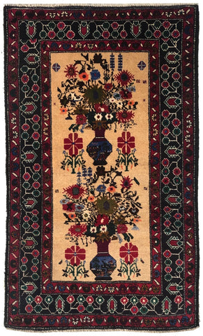 23493-Balutch Hand-Knotted/Handmade Afghan Rug/Carpet Tribal/Nomadic Authentic /Size: 4'1" x 2'7"