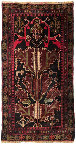 23561-Balutch Hand-Knotted/Handmade Afghan Rug/Carpet Tribal/Nomadic Authentic /Size: 4'1" x 2'7"