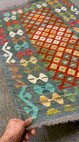 27692 - Kelim Hand-Woven/Flat-Weaved/Afghan Kelim/Carpet Modern/Nomadic/ Size: 4'1" x 2'9"/124 cm × 84cm
