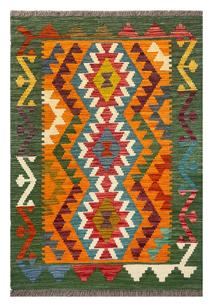 27676 - Kelim Hand-Woven/Flat-Weaved/Afghan Kelim/Carpet Modern/Nomadic Authentic/Size: 4'1" x 2'7"/124 cm × 79cm