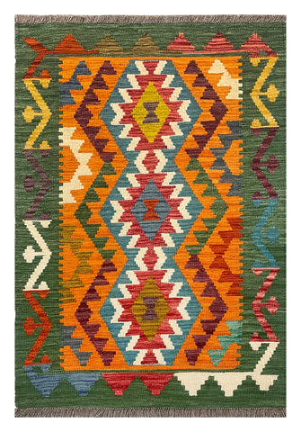 27676 - Kelim Hand-Woven/Flat-Weaved/Afghan Kelim/Carpet Modern/Nomadic Authentic/Size: 4'1" x 2'7"/124 cm × 79cm