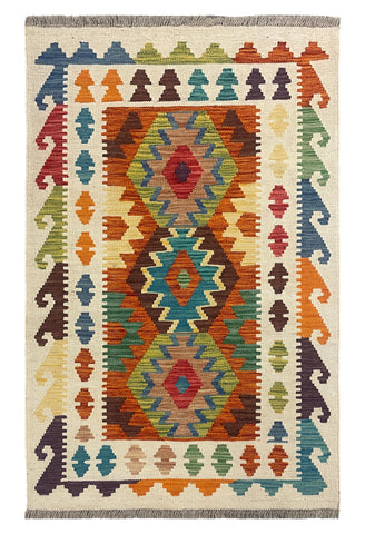 27717 - Kelim Hand-Woven/Flat-Weaved/Afghan Kelim/Rug/Carpet/Modern/ Nomadic/ Size: 4'2" x 2'7"/127cm ×79cm