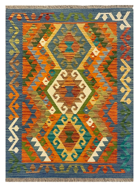27677 - Kelim Hand-Woven/Flat-Weaved/Afghan Kelim/Carpet Modern/Nomadic Authentic/Size:  3'11" x 2'9"/119cm × 84cm