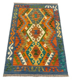 27677 - Kelim Hand-Woven/Flat-Weaved/Afghan Kelim/Carpet Modern/Nomadic Authentic/Size:  3'11" x 2'9"/119cm × 84cm