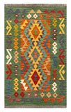27684 - Kelim Hand-Woven/Flat-Weaved/Afghan Kelim/Carpet Modern/Nomadic Authentic/Size: 4'4" x 2'7"/132cm × 79cm
