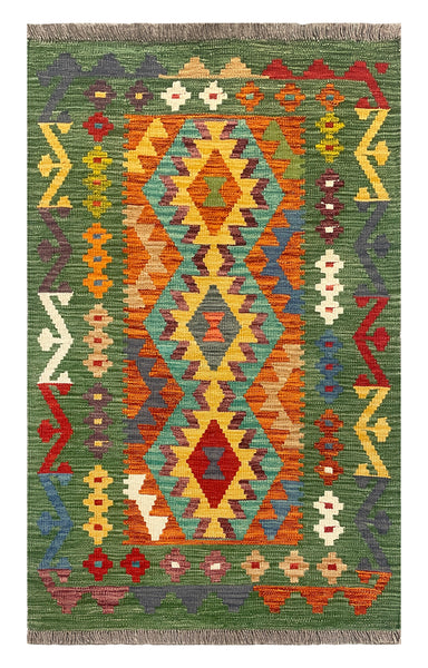 27684 - Kelim Hand-Woven/Flat-Weaved/Afghan Kelim/Carpet Modern/Nomadic Authentic/Size: 4'4" x 2'7"/132cm × 79cm