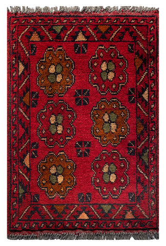 26414- Khal Mohammad Afghan Hand-Knotted Authentic/Traditional/Rug/Size: 2'0" x 1'3"/61cm x 38cm
