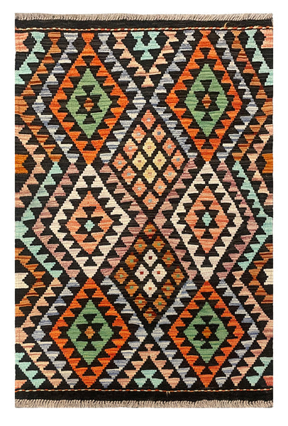 27611 - Kelim Hand-Woven/Flat-Weaved/Afghan Kelim/Carpet Modern/Nomadic Authentic/Size: 4'2" x 2'7"/127 cm × 79 cm