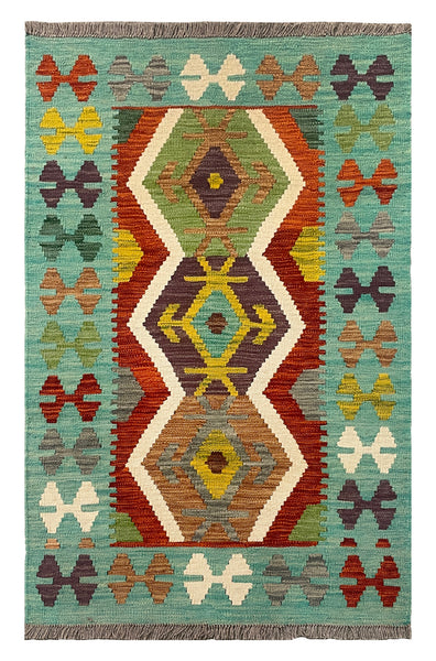 27718 - Kelim Hand-Woven/Flat-Weaved/Afghan Kelim/Carpet Modren/Nomadic Authentic/Size: 3'11" x 2'7"/119cm ×79cm