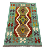 27718 - Kelim Hand-Woven/Flat-Weaved/Afghan Kelim/Carpet Modren/Nomadic Authentic/Size: 3'11" x 2'7"/119cm ×79cm