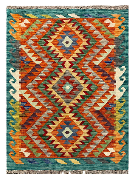 27675 - Kelim Hand-Woven/Flat-Weaved/Afghan Kelim/Carpet Modern/Rug/ Size: 4'0" x 2'9"/122cm × 84cm