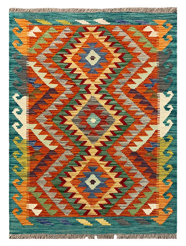 27675 - Kelim Hand-Woven/Flat-Weaved/Afghan Kelim/Carpet Modern/Rug/ Size: 4'0" x 2'9"/122cm × 84cm