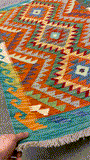 27675 - Kelim Hand-Woven/Flat-Weaved/Afghan Kelim/Carpet Modern/Rug/ Size: 4'0" x 2'9"/122cm × 84cm