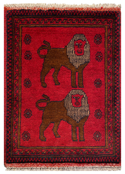 26411- Khal Mohammad Afghan Hand-Knotted Authentic/Traditional/Rug/Size: 2'0" x 1'3"