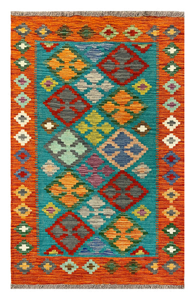 27686 - Kelim Hand-Woven/Flat-Weaved/Afghan Kelim/Carpet Modern/Nomadic Authentic/Size: 4'1" x 2'8"/124 cm × 81cm