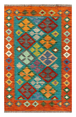 27686 - Kelim Hand-Woven/Flat-Weaved/Afghan Kelim/Carpet Modern/Nomadic Authentic/Size: 4'1" x 2'8"/124 cm × 81cm